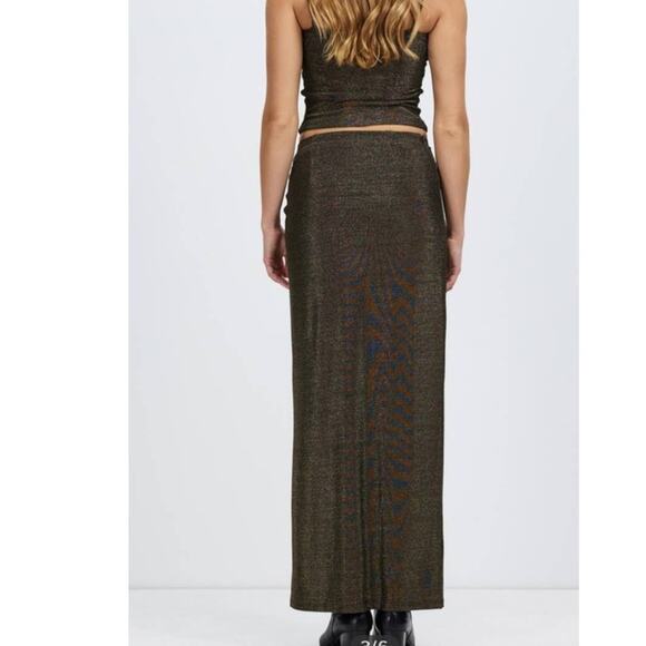 New Free People x Lenni The Label Alibi Maxi Skirt $149 XS Black/Gold Metallic - Picture 4 of 8